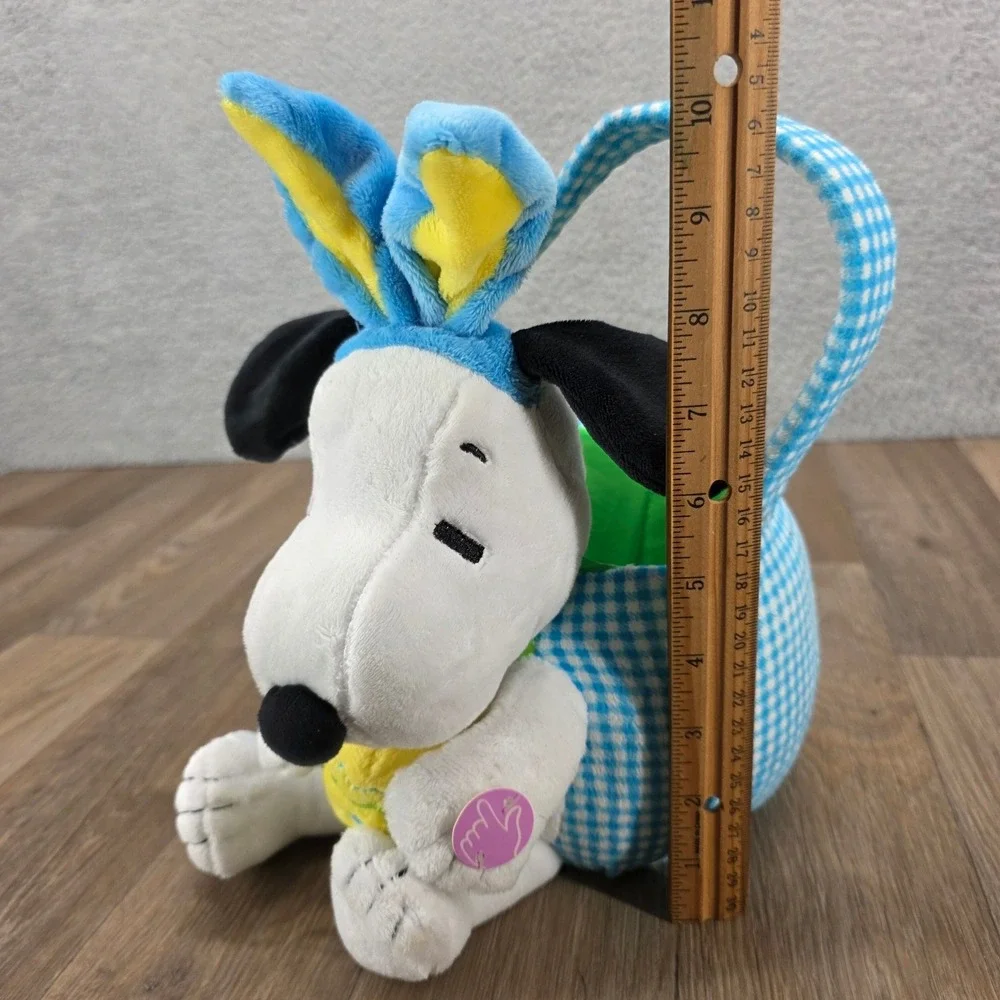 Peanuts Snoopy Plush Easter Basket Blue Gingham Bunny Ears Stuffed Animal 10in